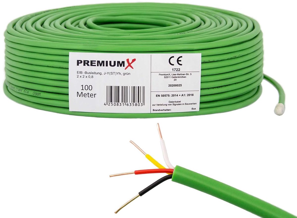 Premium X 100m EIB KNX Bus Line J-Y(ST) Yh 2x2x0,8 Eca Bus Cable Installation Bus Cable Telecommunication Cable - ShopVlot
