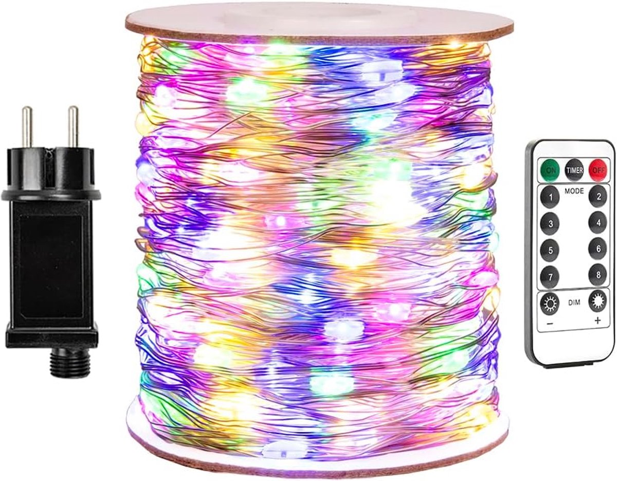 Multi-coloured fairy lights, 200 m long plug-in LED silver wire fairy lights, 600 LEDs, 8 modes for weddings indoors - ShopVlot