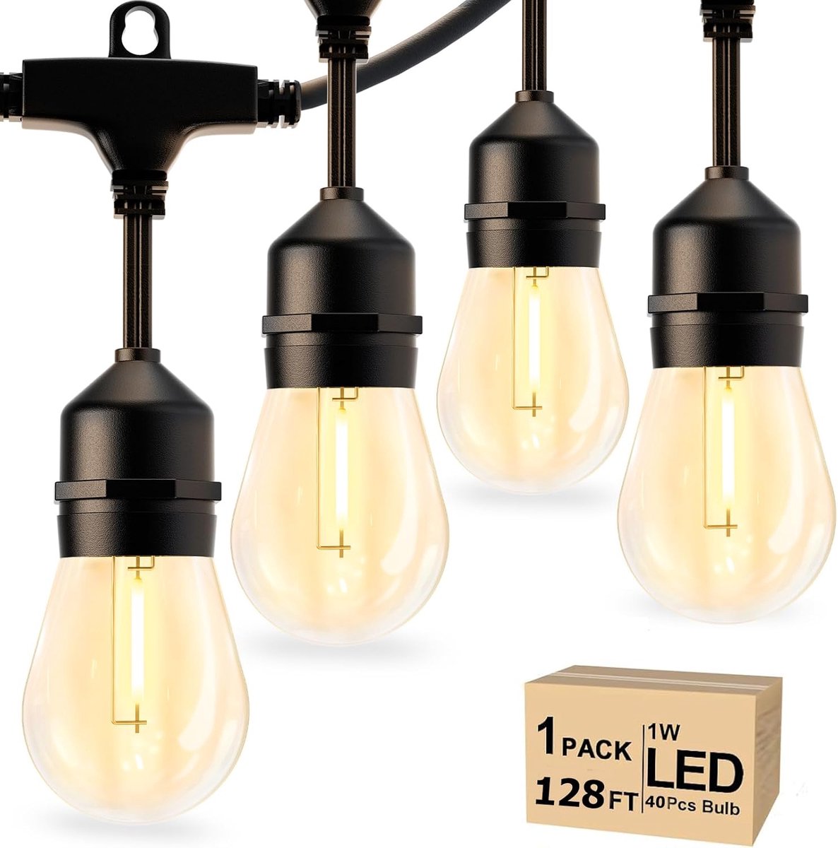 Svater LED Fairy Lights Outdoor 38 m S14 Vintage Style Waterproof IP65 with 1 W 80 LM LED Light Bulb Replaceable - ShopVlot