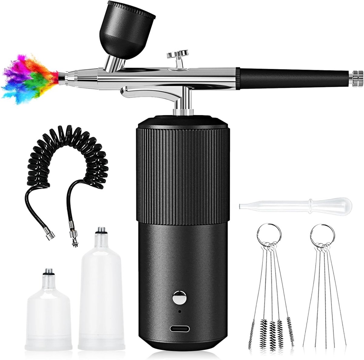 Draadloze Airbrush Set met USB Opladen voor Make-up, Knutselen, Taarten, Tatoeages en Nageldecoratie - Zwart