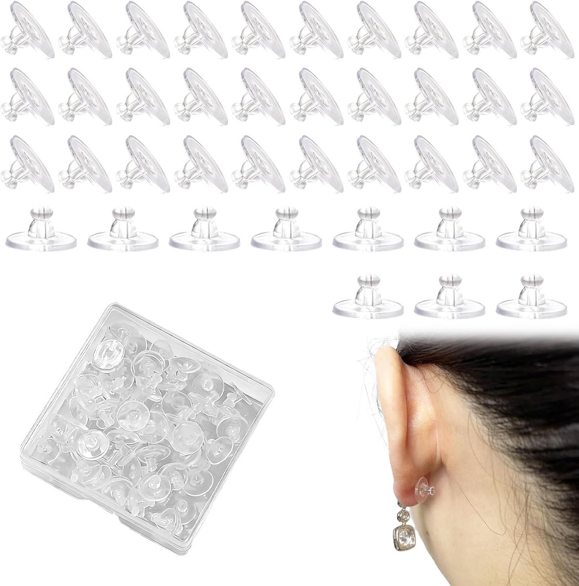 Siliconen oorbelachterkanten 80 stuks transparant – zachte en comfortabele oorbelclips – kleine juwelenaccessoires voor dagelijks gebruik, ideaal voor elke gelegenheid
