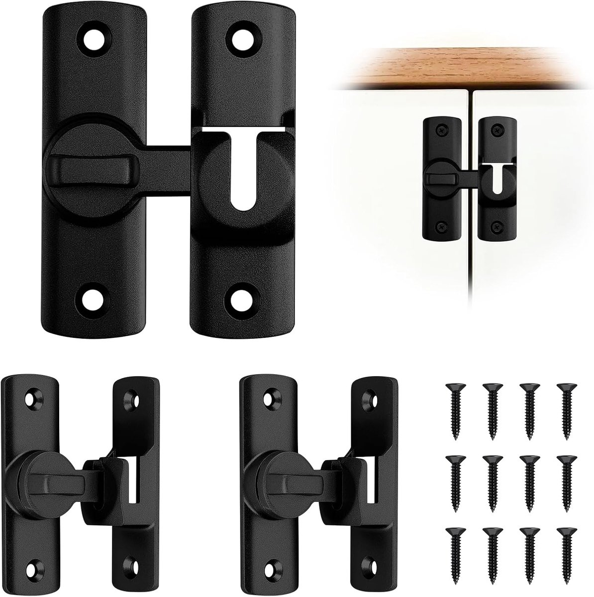 Sliding Deurslot 3 Stuks - Aluminium Legering - Zwart - Voor Extra Beveiliging - ShopVlot