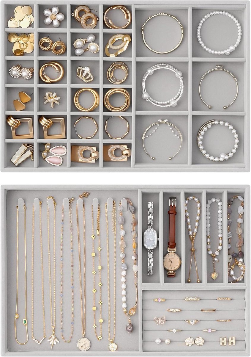 Sieradenorganizer voor lade - Velvet - Modulaire compartimenten - Beschermt en ordent sieraden - ShopVlot
