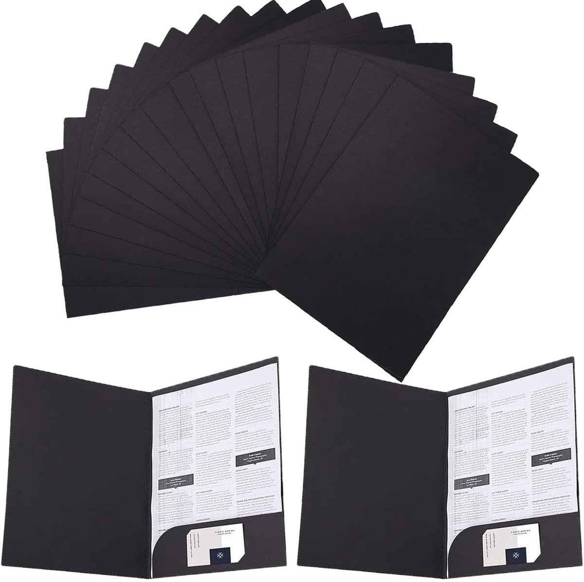 A4 Presentatiemap van 350 g/m² Kraftpapier met Compartimenten voor Documenten, Ideaal voor Kantoor en Conferenties, 310 x 220 mm (Zwart)