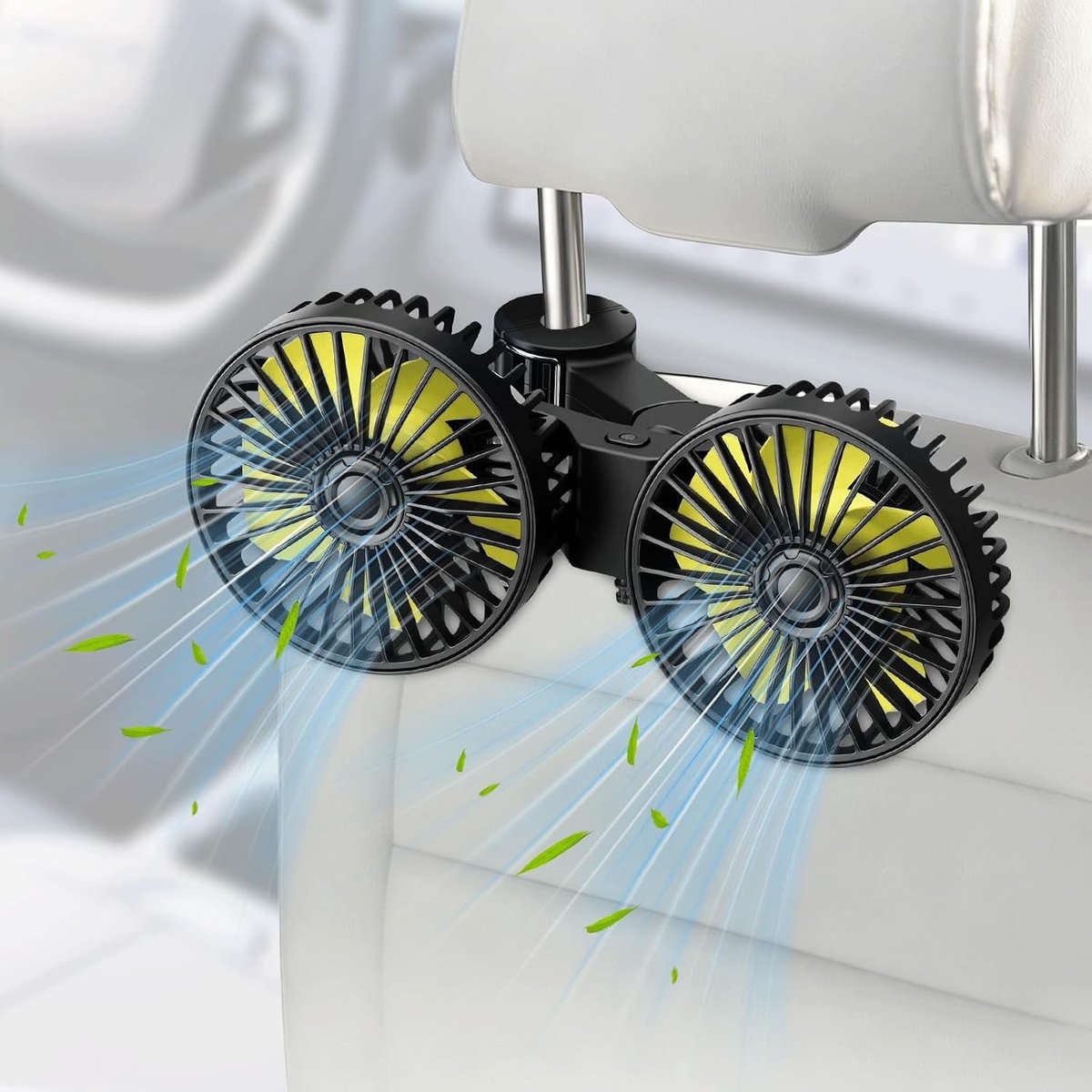 Autoventilator Achterbank - Zwart - USB Voeding - 360° Roterende Koelventilator met 3 Snelheden - Voor Passagiers op de Achterbank