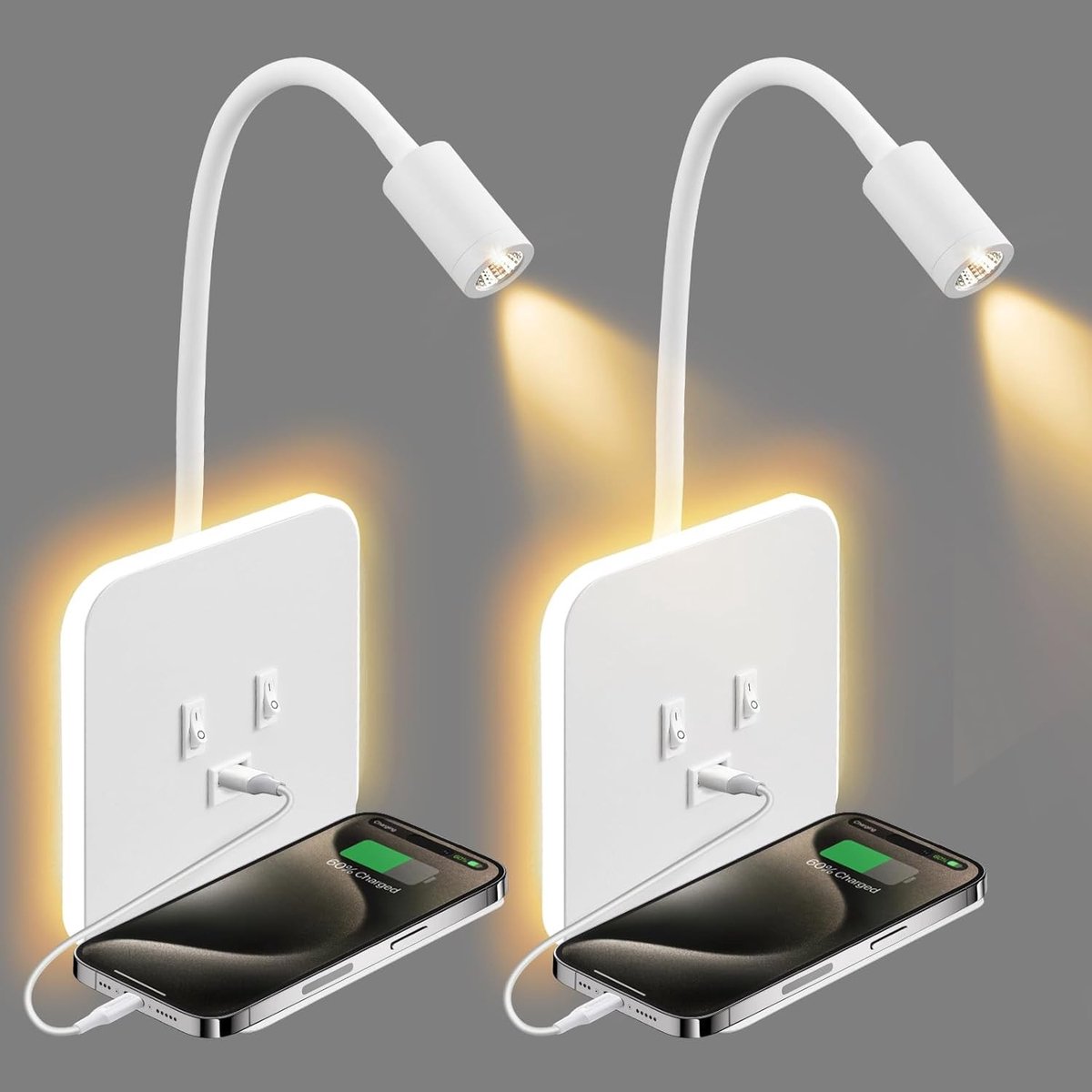 Led-wandlamp met Schakelaar en USB-poort - Kleur 02 - Dimbaar - Flexibele Zwanenhals - Voor Slaapkamer en Woonkamer