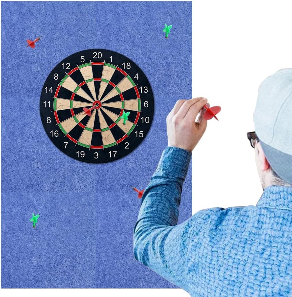 Dart Muurbescherming - Blauw - 30 x 30 cm - Zelfklevende Vilt Tegels met Kurk Achterkant - Voor Thuis en Clubs