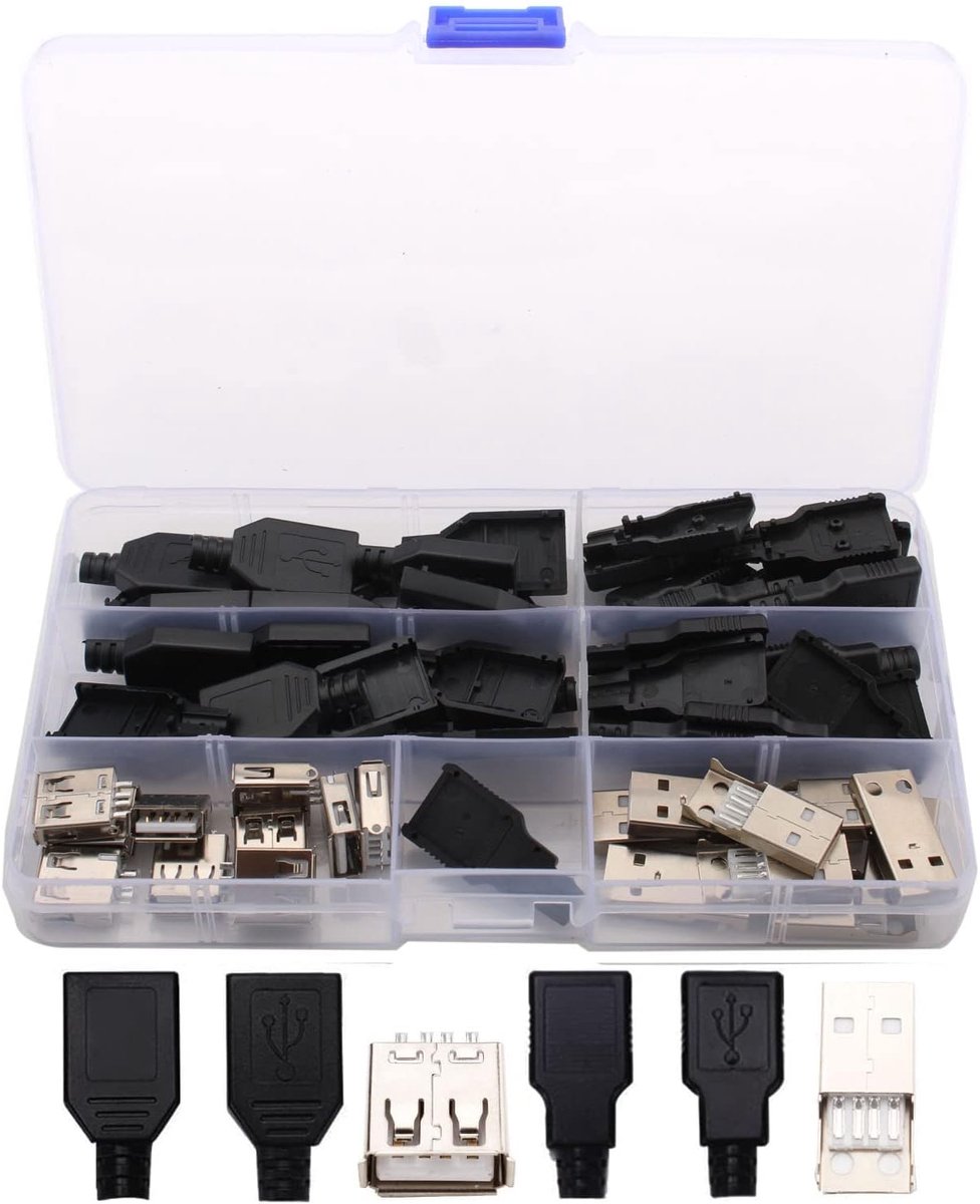 USB 2.0 Type A Male Connector - 20 Paar - Zwart Plastic - Ideaal voor DIY projecten - ShopVlot
