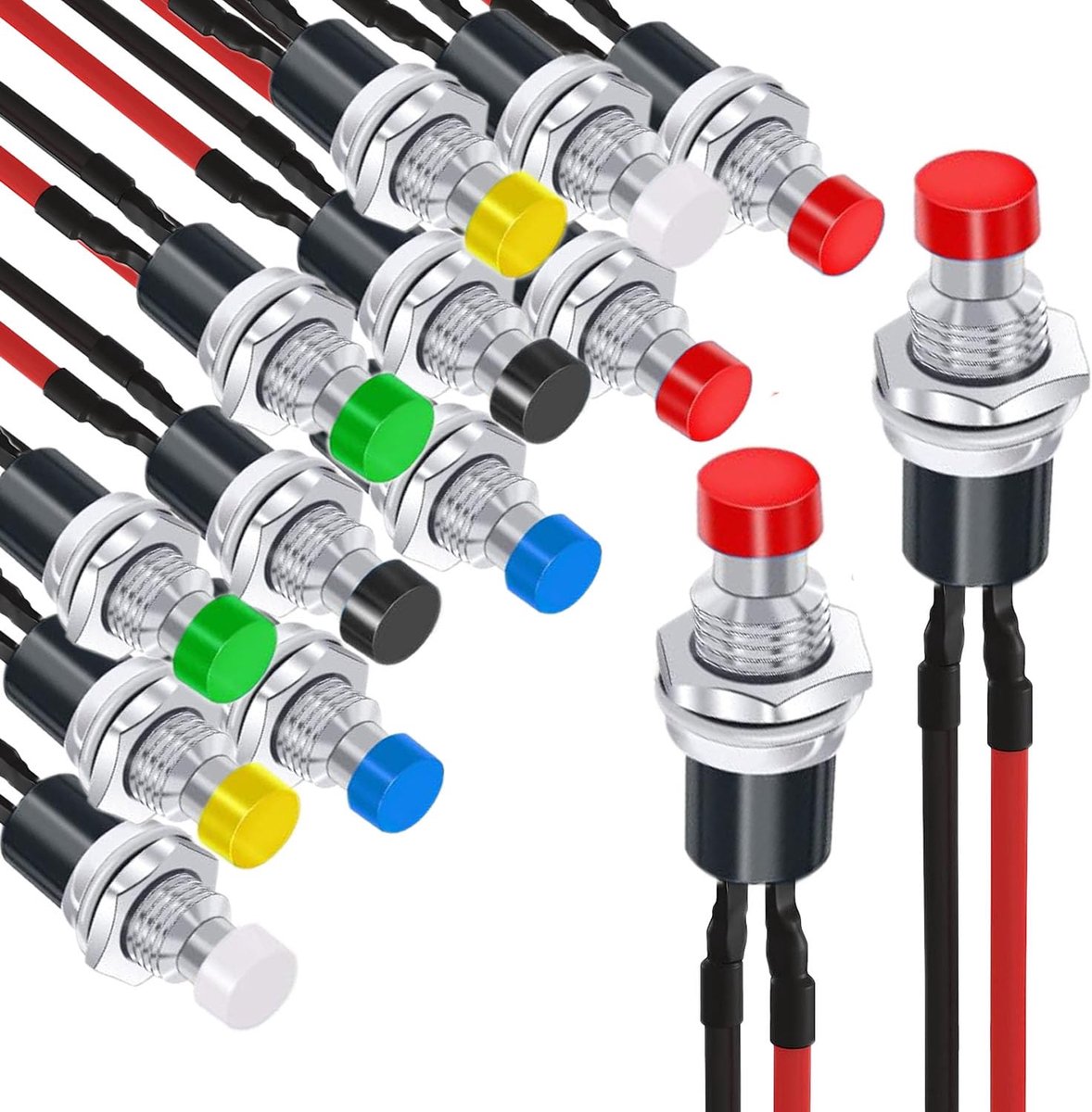 Mini Drukknoppen 14 Stuks - Voor Modelspoor - Momentaan, SPST ON-OFF, AC 250V/1A - ShopVlot