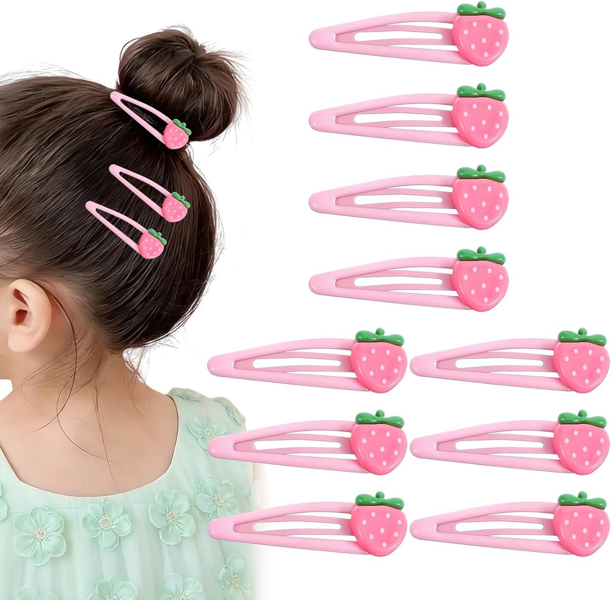 Haarspelden voor meisjes - 10 stuks aardbeien - roze haarclips - schattige styling voor school - ShopVlot