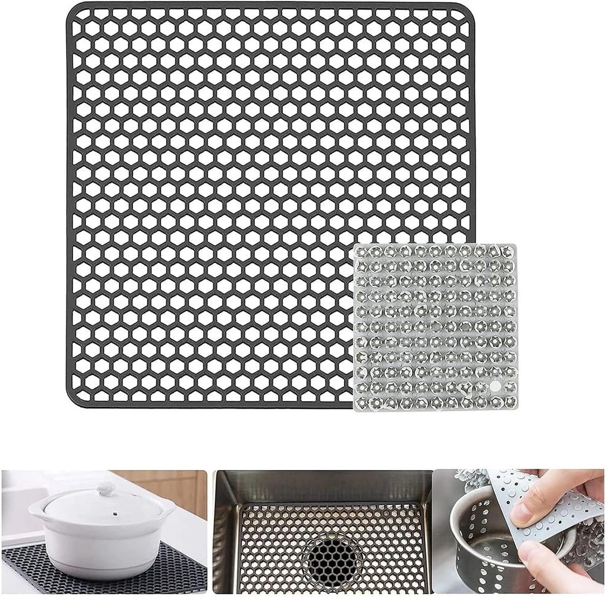 Gootsteenbeschermer Mat - Donkergrijs - 34,5 x 34,5 cm - Siliconen met Hoge Hittebestendigheid - Voor Keuken