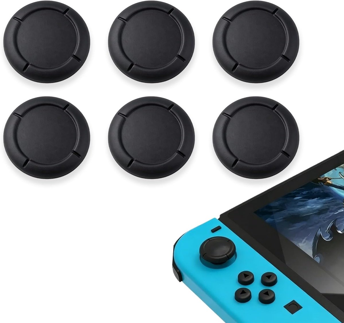Silicone knopcaps voor Switch Joycon - 6 stuks - zwart - vervangende joystickbescherming - optimaal speelcomfort - ShopVlot