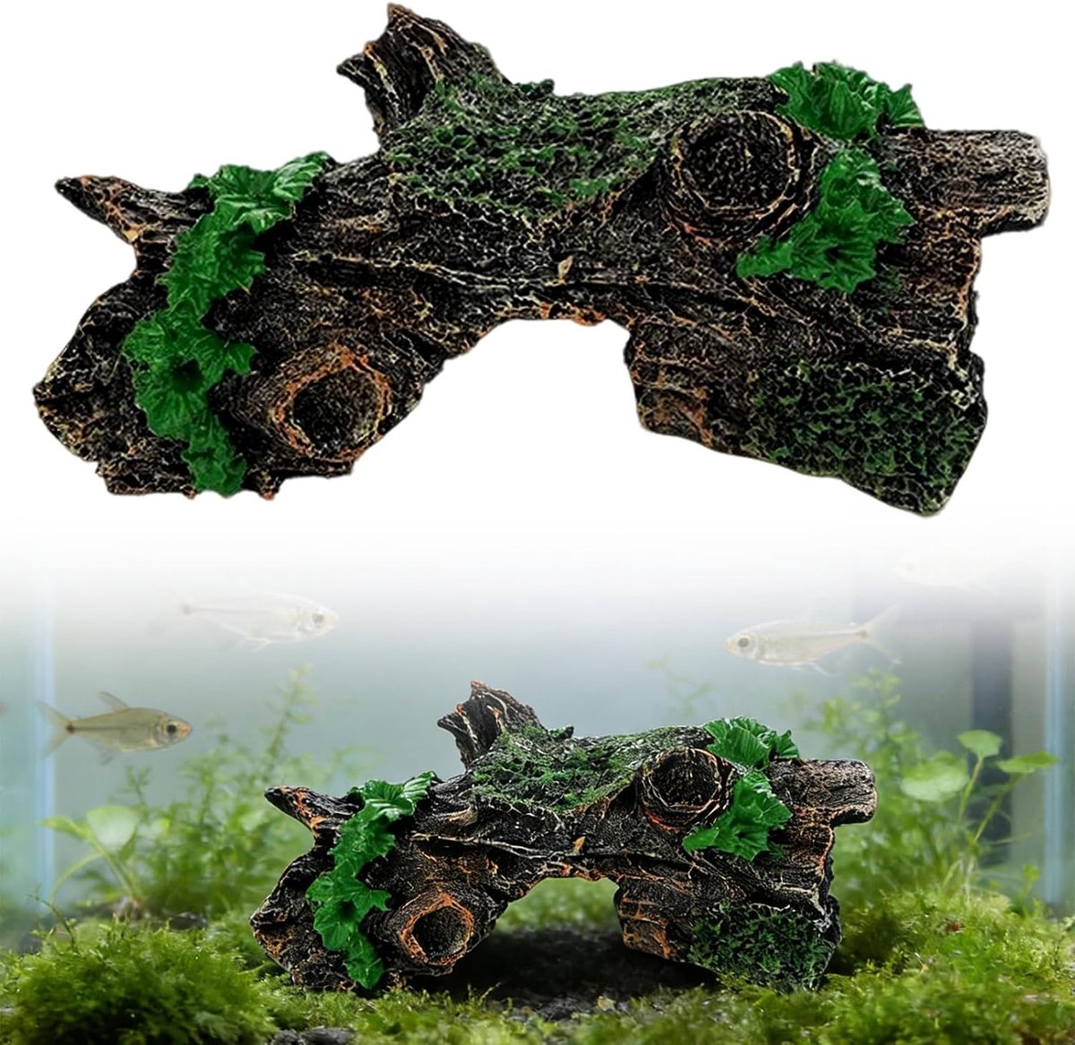 Aquariumdecoratie Grot 14 x 6 x 5.5 cm - Houten Boomstronk Simulatie - Ideaal voor Kleine Garnalen en Vissen - ShopVlot