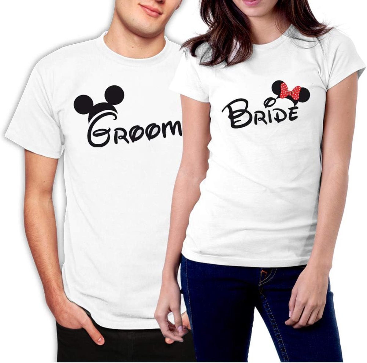 Matching couple shirts set voor bruid en bruidegom - T-shirts - leuk voor pasgetrouwden - perfect als cadeau - ShopVlot