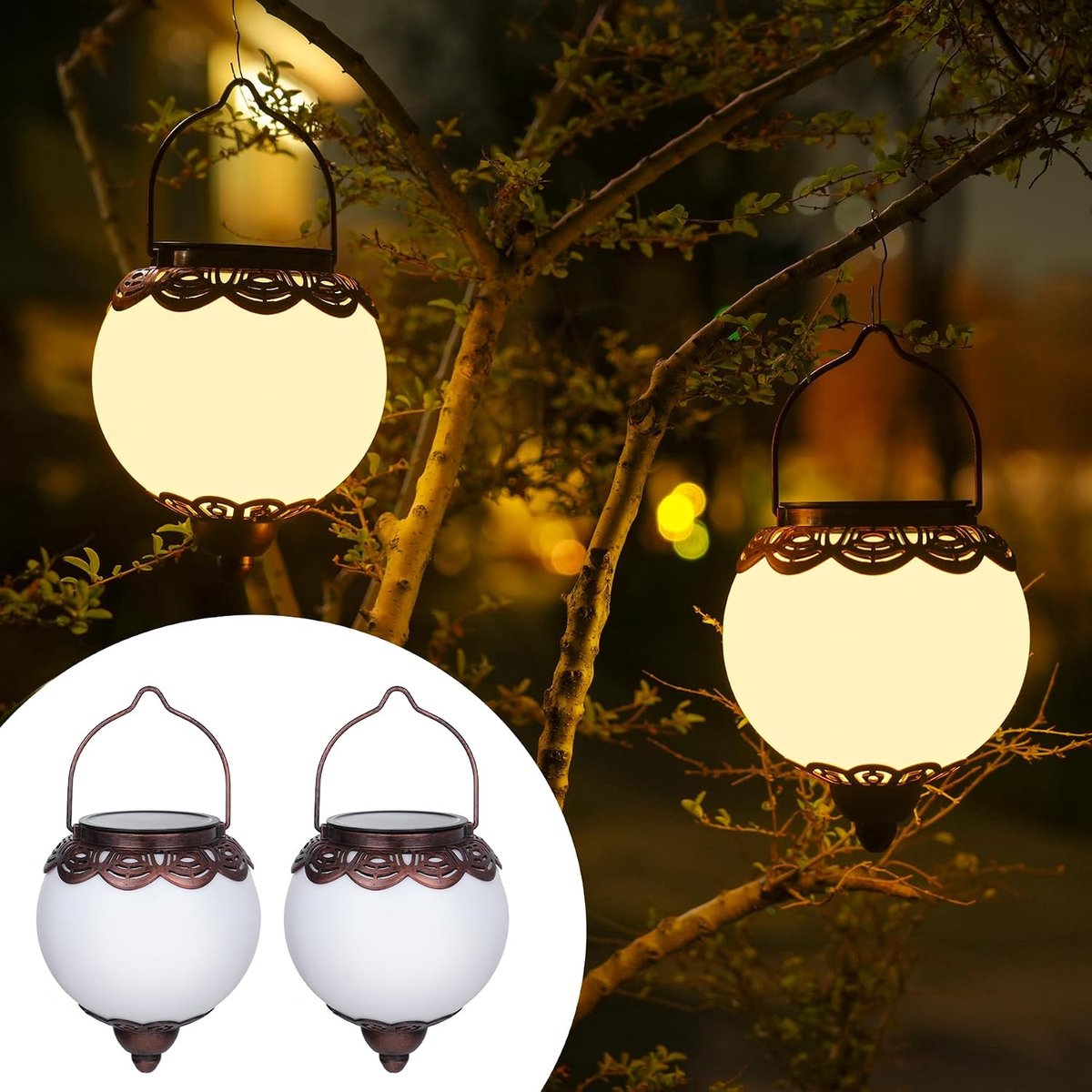Zonne-lantaarn buiten - warm wit LED - IP65 weerbestendig - sfeervolle verlichting voor balkon en tuin - ShopVlot