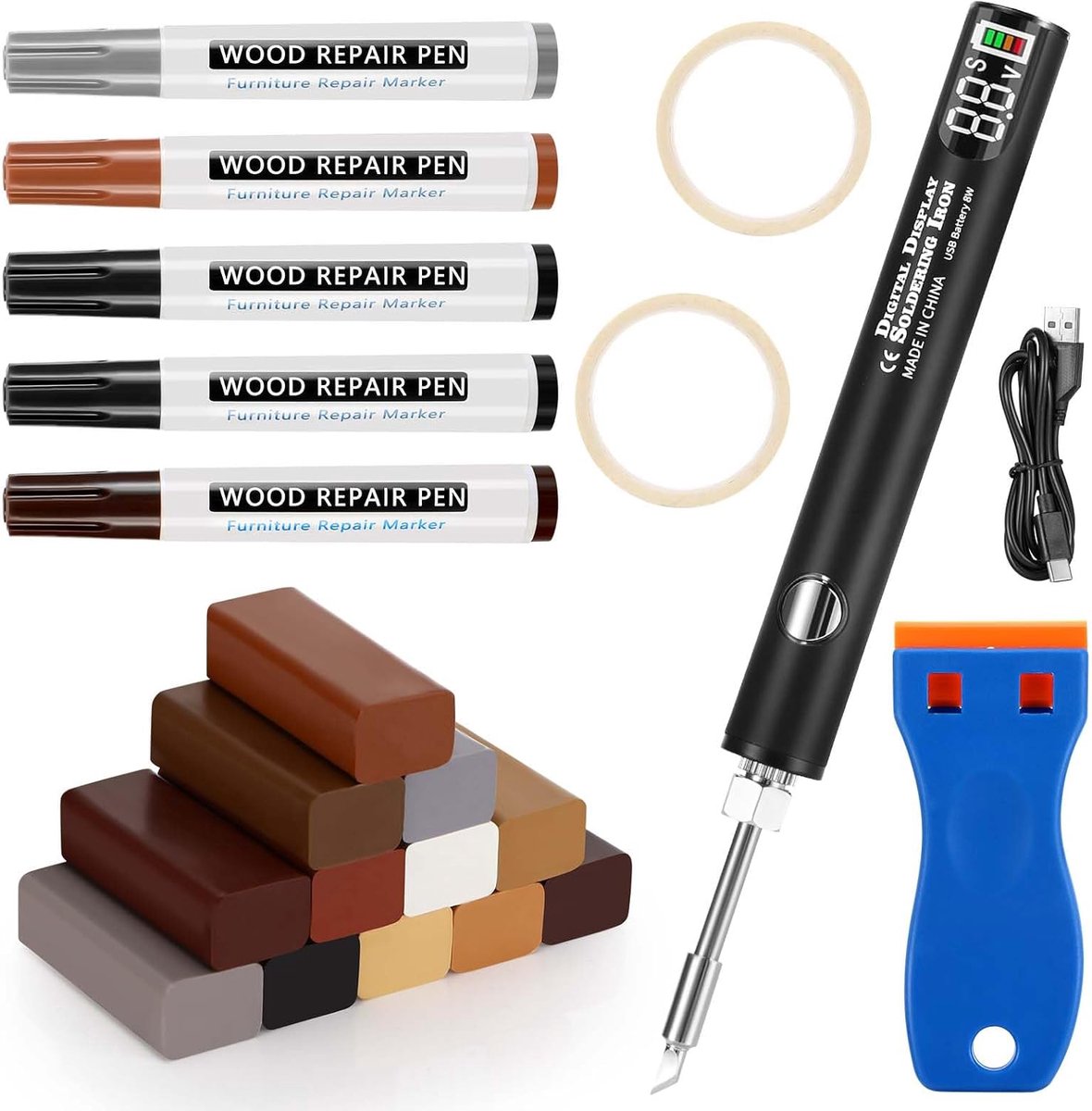 Reparatieset voor tegels 21 stuks - 12 kleuren voor laminaat en houten meubels - verbeterde keramische reparatie - ShopVlot