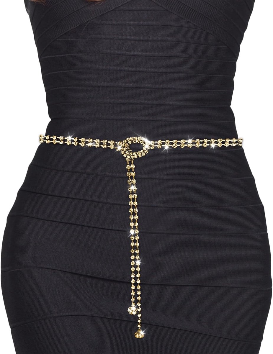 Kettingriem voor dames - Gouden strass - Verstelbaar - Elegante riem voor bruiloften - ShopVlot