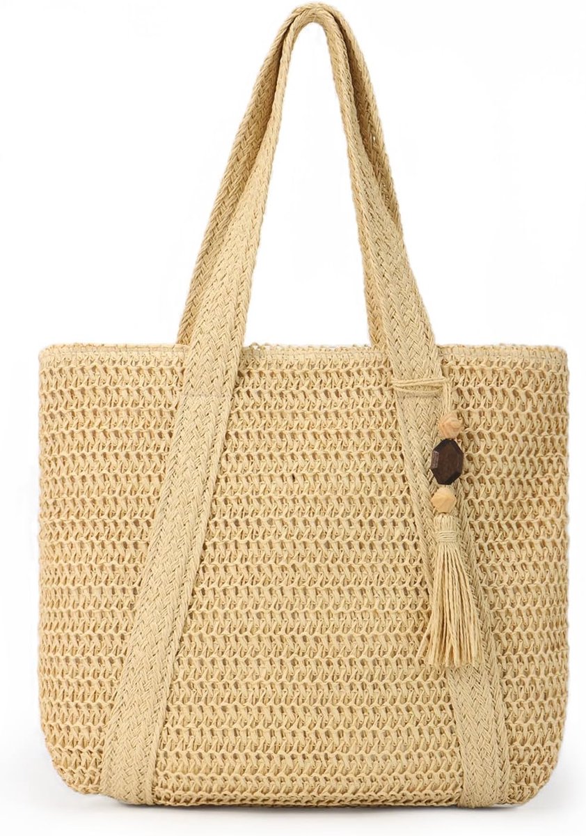 Woven tote bag - grote strooktas - met franjes - perfect voor het strand - ShopVlot