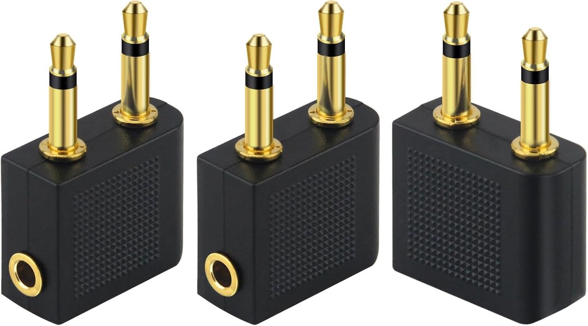 poeland Airline Airplane Headphone Adapter for Headphones, AUX, Dual 3.5mm Male to 3.5mm Female Gold Plated (3 Pack) - ShopVlot