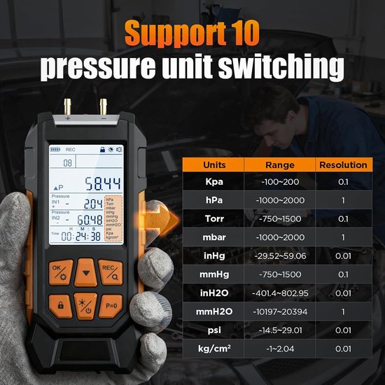 Digital Pressure Gauge, Professional Differential Pressure Gauge -100-200 kPa Measurement Range Air/Gas Pressure - ShopVlot — afbeelding 2
