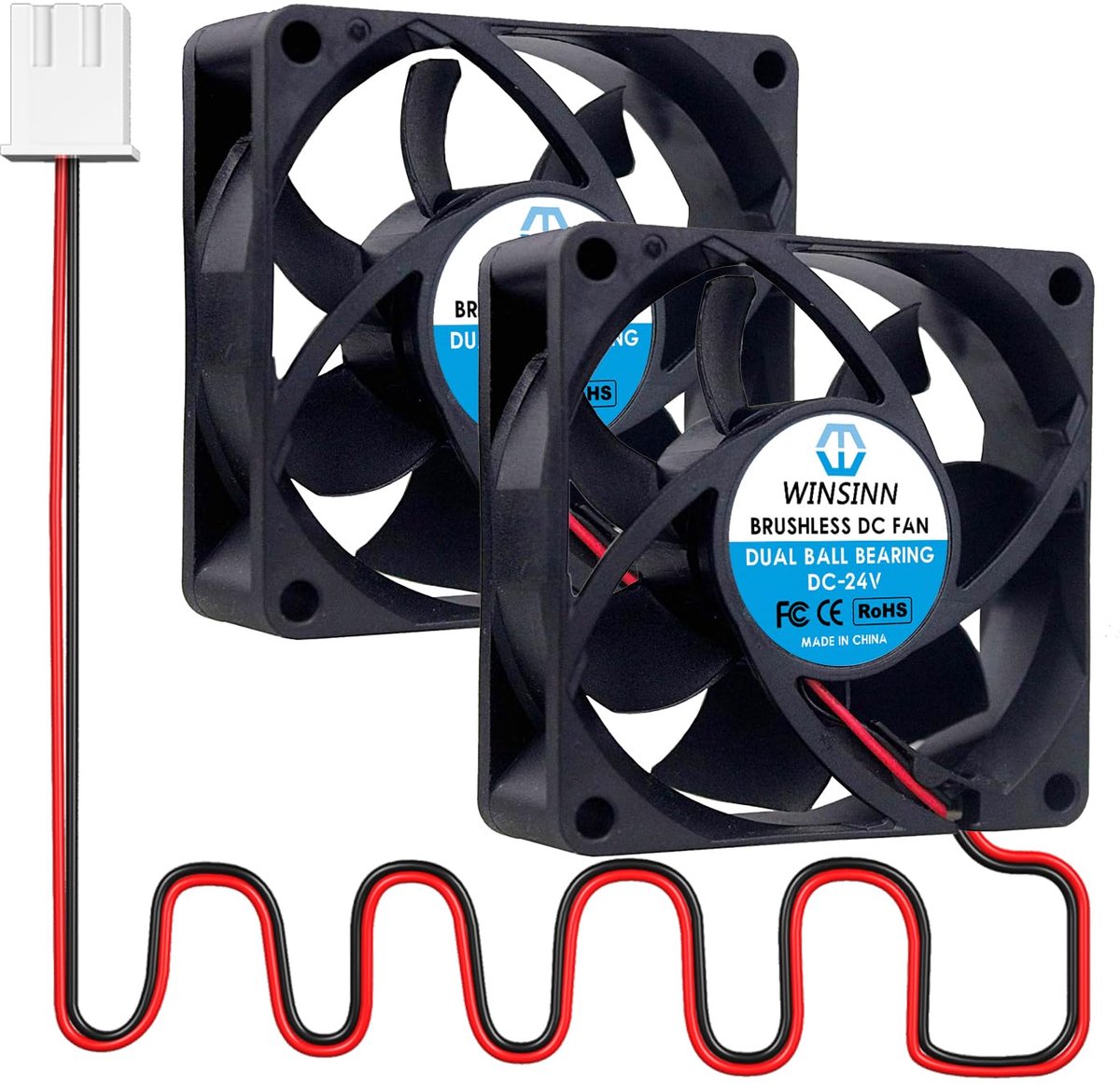 WINSINN DC 70mm Fan 24V 7025 Dual Ball Bearing Brushless Cooling 70x25mm 2PIN (Pack of 2 pieces) - ShopVlot