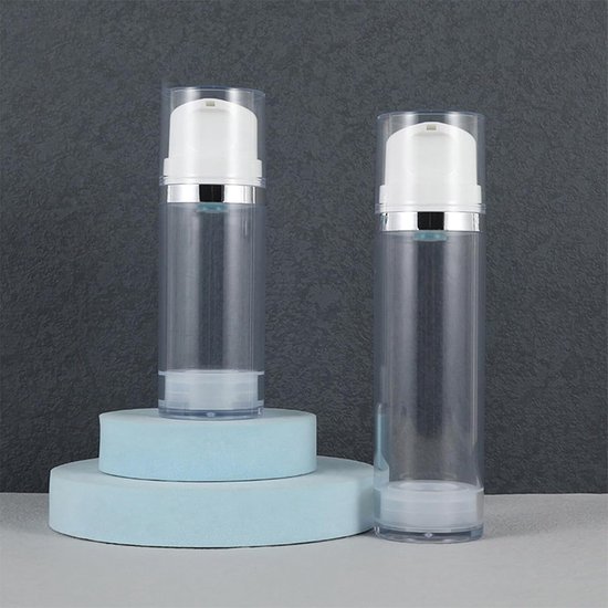 2 stuks lege vacuümpompflessen, hervulbare plastic vacuümpompflessen, reiscosmetische foundationcontainer, dispenser voor lotion, crème, etherische olie 100 ml van Merkloos — afbeelding 2