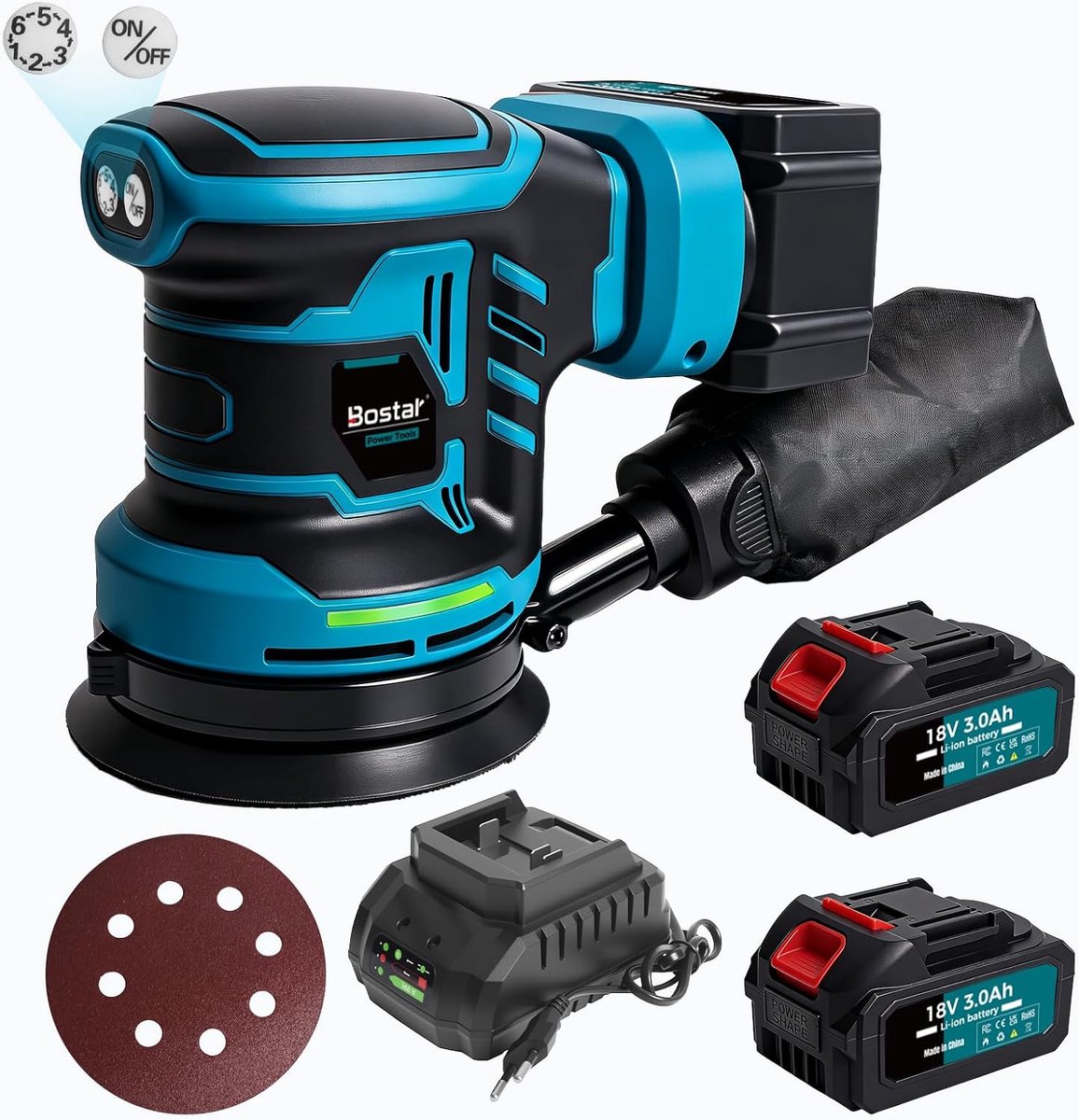 Schuurmachine 18 V - Draadloos - 125 mm - 21.000 RPM - Ideaal voor houtbewerking - ShopVlot