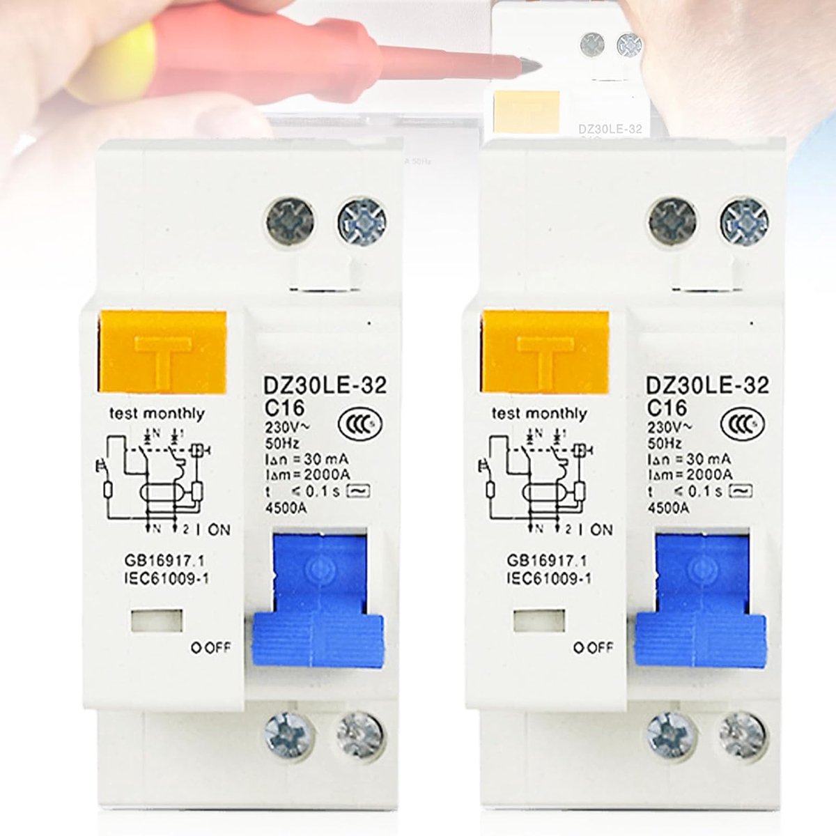 Circuitonderbreker 16A - RCD met overbelastbescherming - Automatische uitschakeling - Beschermt elektrische systemen - ShopVlot