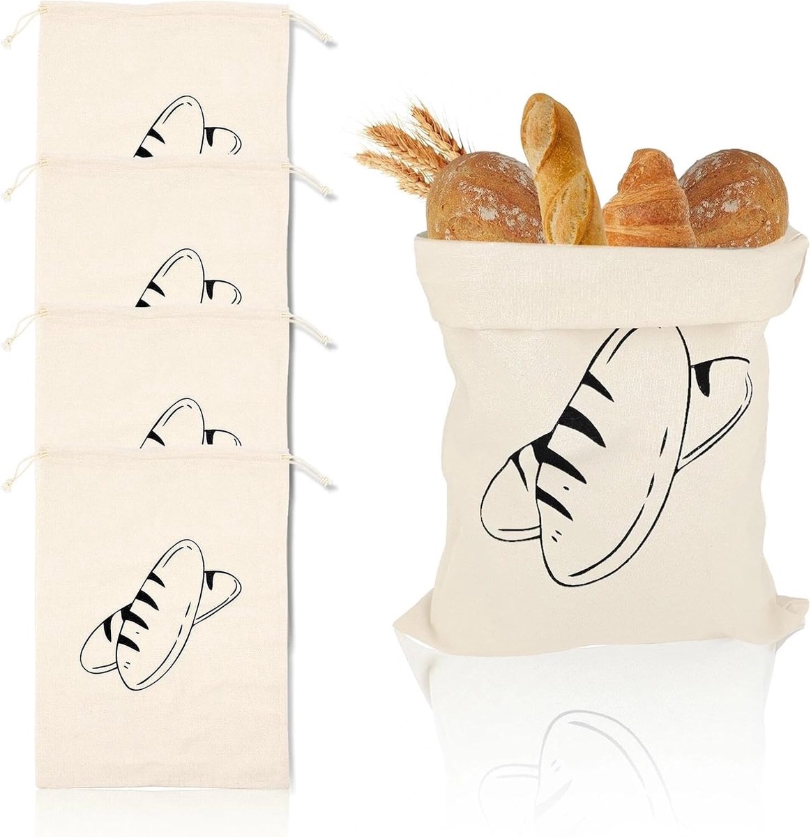 Broodzakken 4 stuks - linnen 40 x 30 cm - herbruikbaar - houdt brood langer vers - ShopVlot