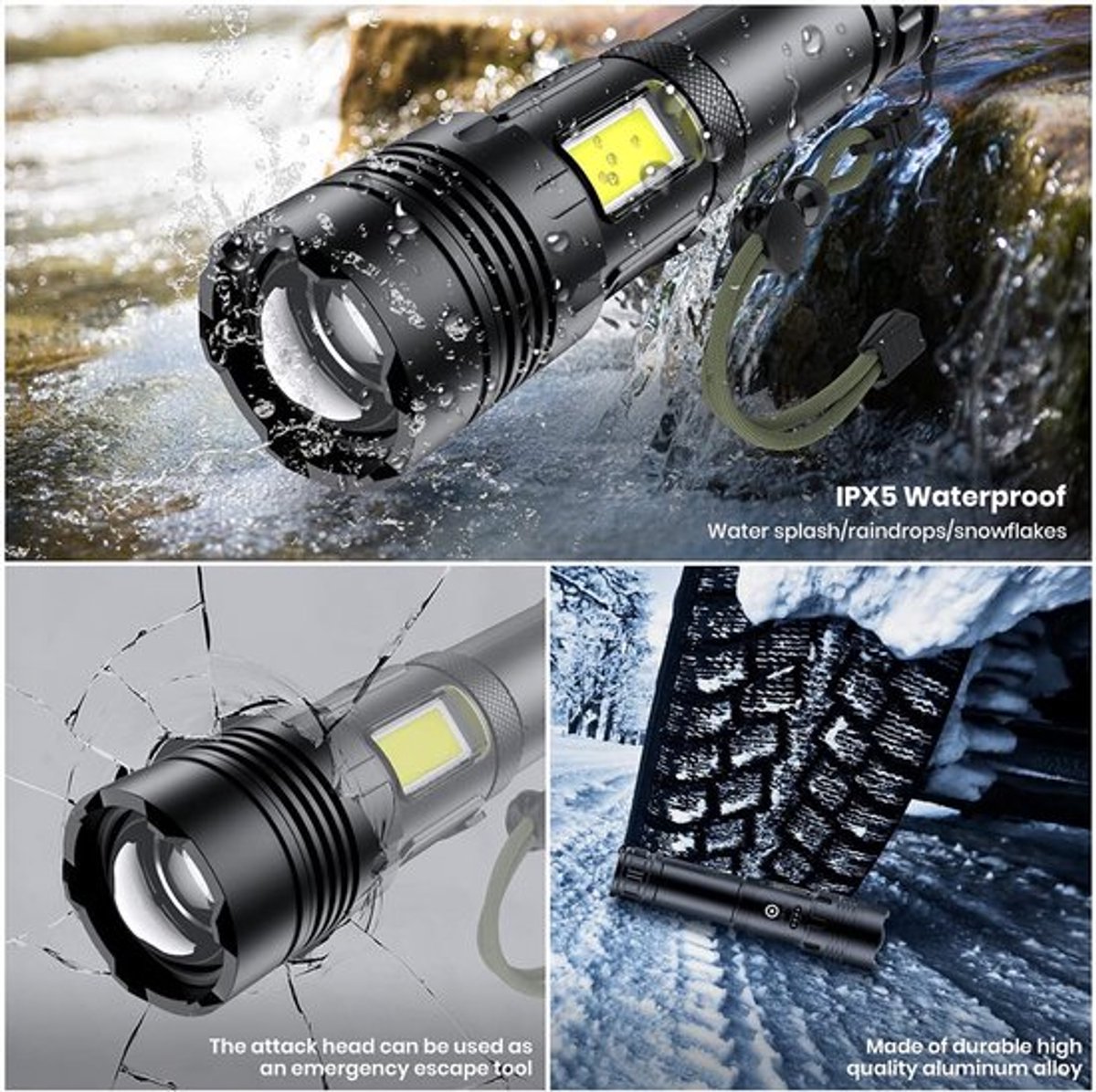 Zaklamp - Led Oplaadbaar - Militaire zaklamp - 100000 Lumen - met 7 Modi - COB Zijlicht - Waterdichte - voor Noodgevallen, Kamperen, Thuis — cadeau in Sport & Outdoor - foto 4