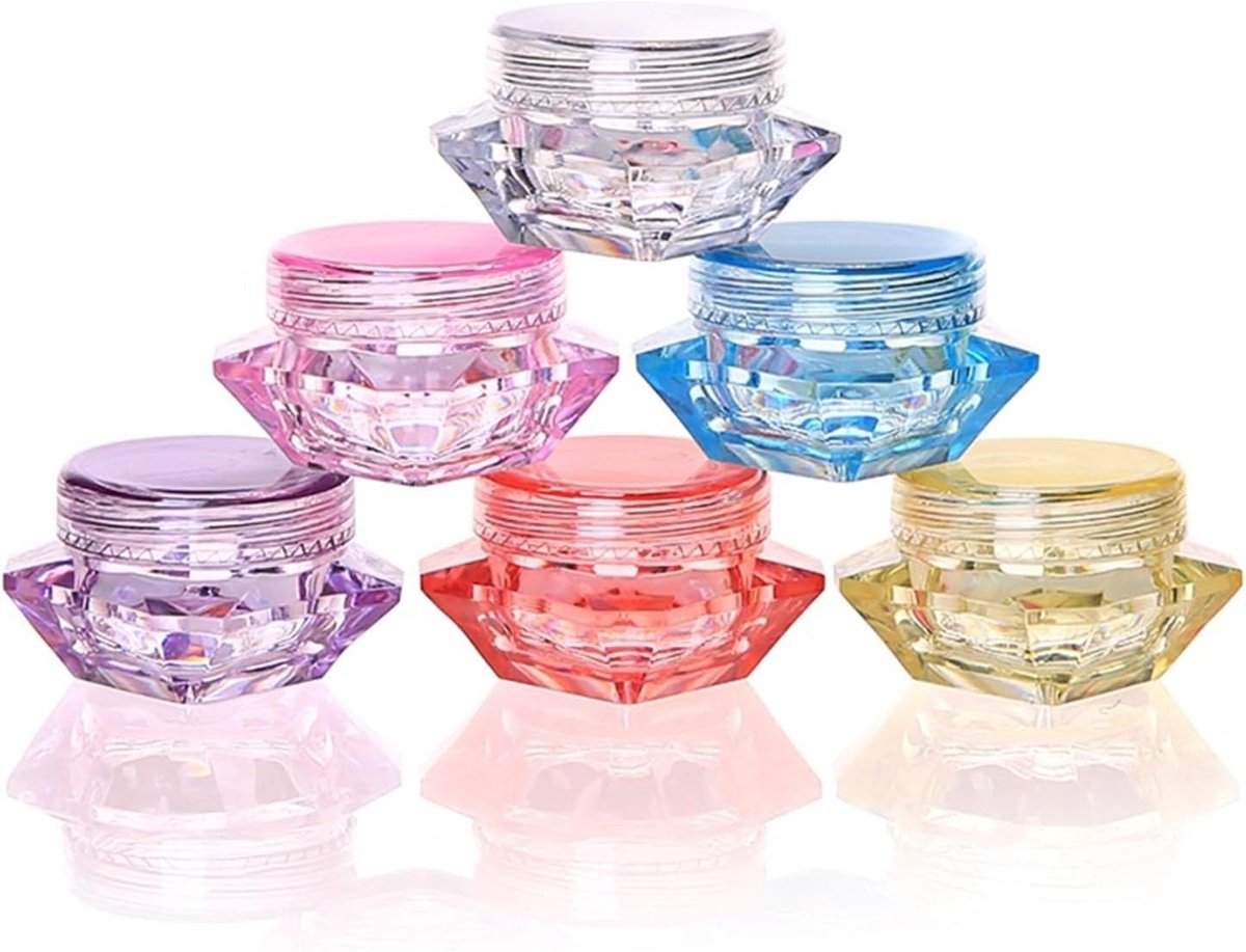 Cosmetica containers 6pcs - transparant plastic - diamantvorm - perfect voor crèmes en make-up - ShopVlot