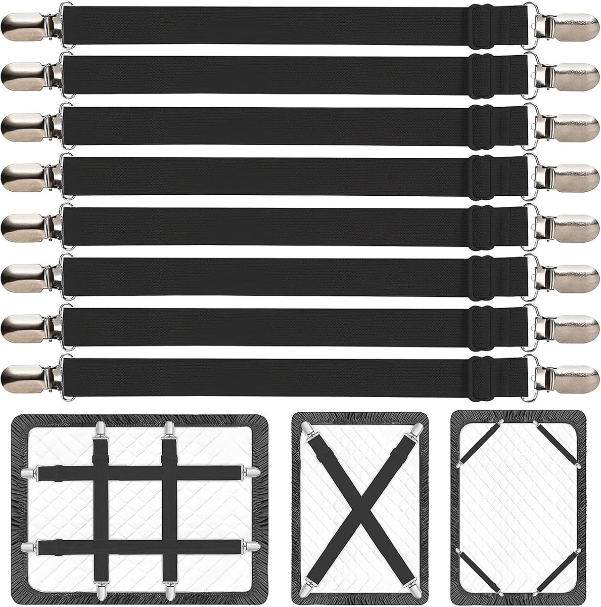 Bedlaken Spanning Clips 8PCS - Verstelbaar 67-250cm - Elastisch Wit - Geen gekreukte lakens meer - ShopVlot