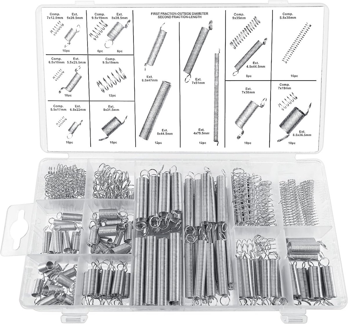 Compressie veren set 200pcs - 20 maten - hoogwaardig materiaal - geschikt voor gereedschap en voertuigen - ShopVlot