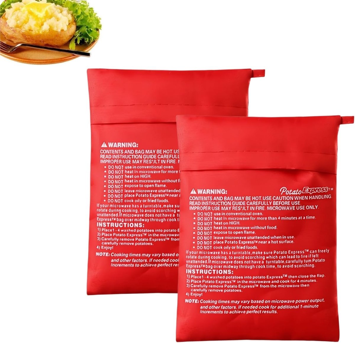 Magnetron aardappelzak, 2 stuks aardappelzak, potato bag magnetron, herbruikbare kooktas, aardappelzak - ShopVlot