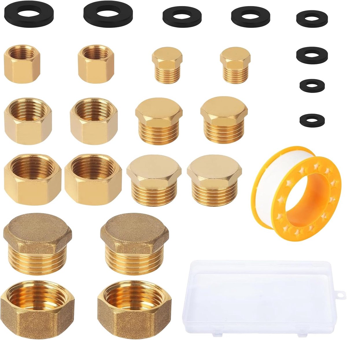 16 stuks blinde stoppen waterleiding, 1/8 1/4 1/2 3/8 inch binnen- en buitendraad, afsluitstop messing, messing blinde - ShopVlot