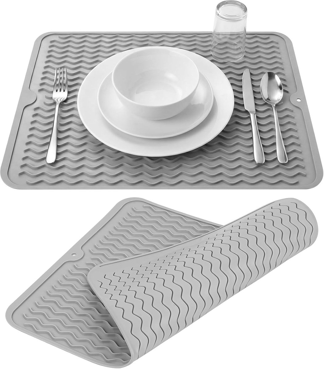 Dish Dish Draining Mat, 30 x 40 cm, Draining Mat, Silicone Mat, Kitchen Bar Mat, Non-Slip Dish Rack, Dish Rack for - ShopVlot