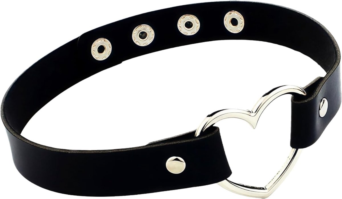 Punk Gothic Necklace, Black PU Leather with O-Ring, Adjustable Length 40 cm, Round Choker Accessory, Trendy and Sexy - ShopVlot