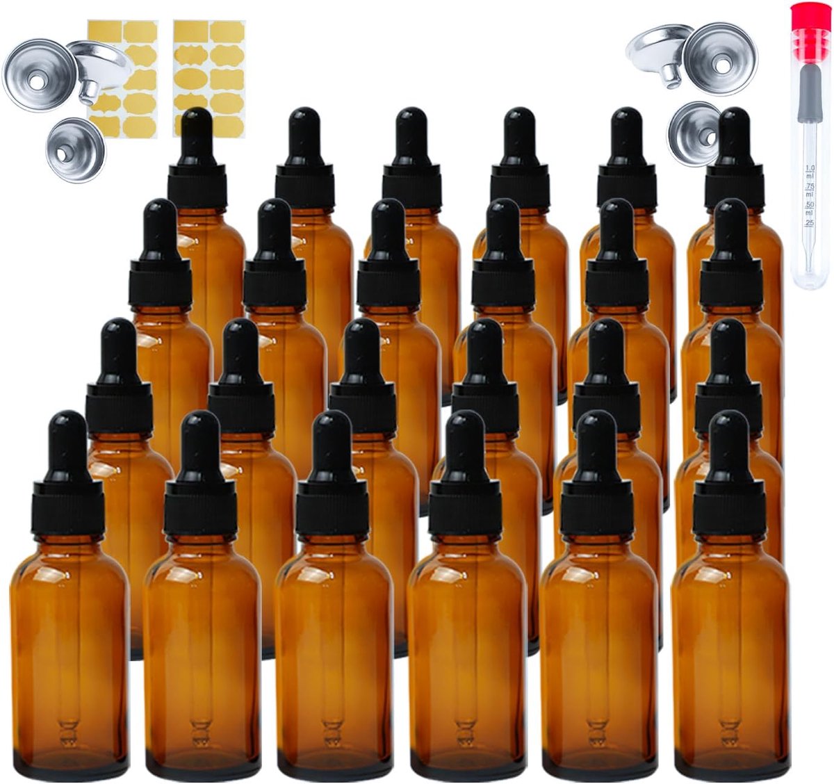 24pcs 30ml Glass Dropper Bottles Pipette Bottles, Amber Reusable Bottle with Pipette, Brown Dropper Bottles, for - ShopVlot
