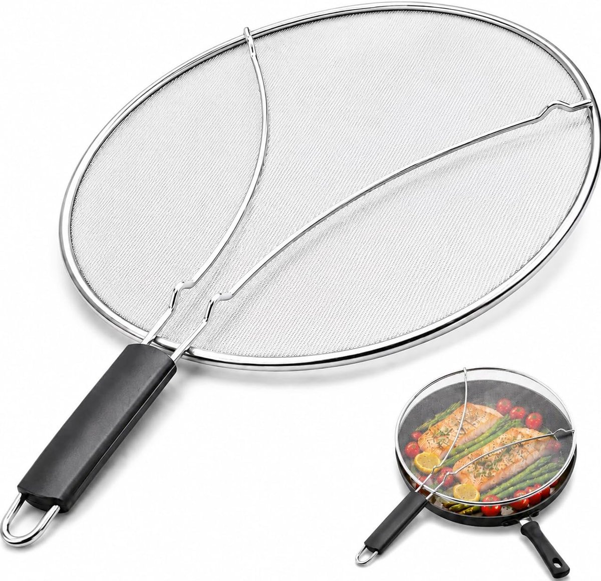 pannen spatbescherming Ø 29 cm, pannen spatbescherming roestvrij staal, pannenspatbescherming universeel, keuken - ShopVlot