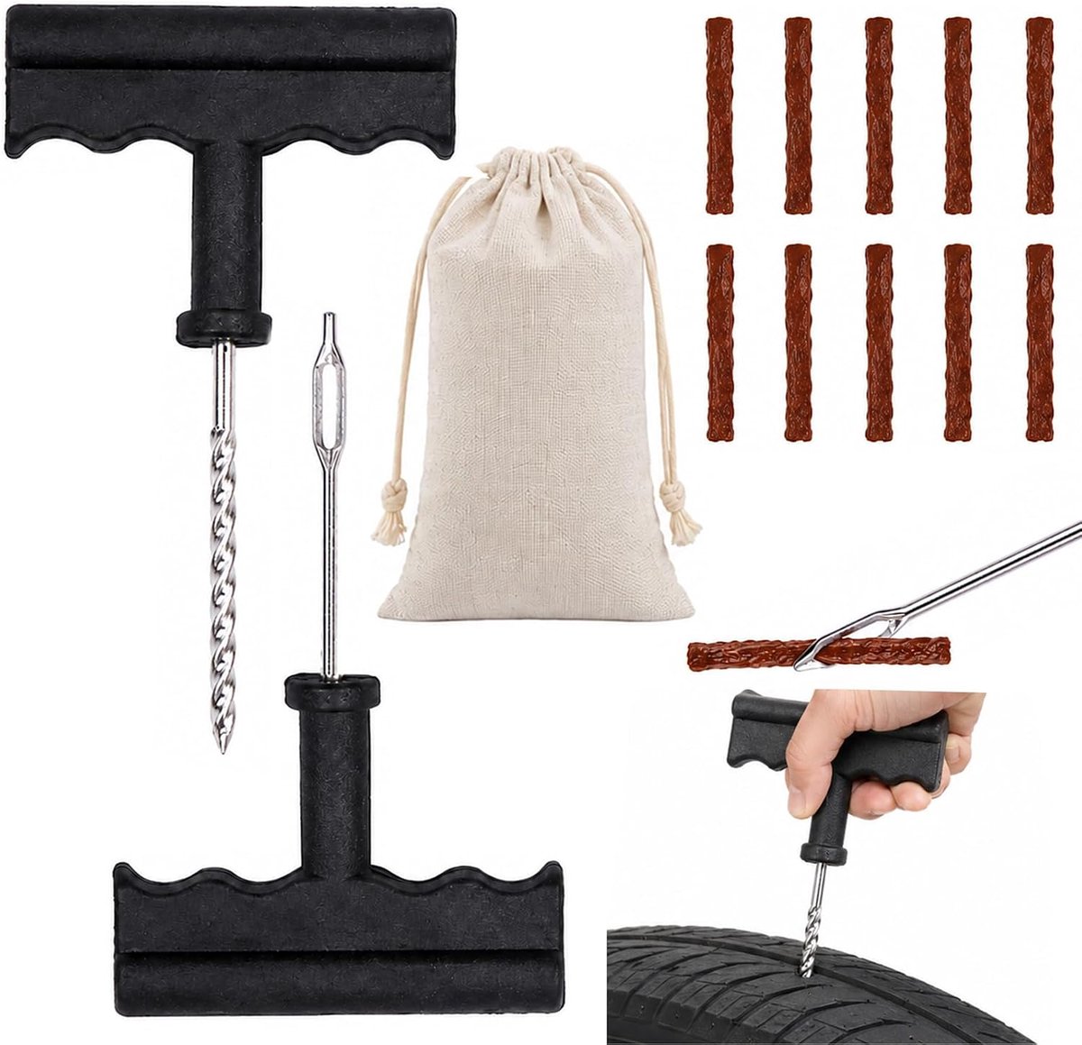 Bandreparatieset draagbaar pechhulp gereedschap voor snelle bandreparatie, robuust reparatieset praktisch accessoire - ShopVlot