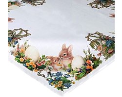 Raebel Table Cloth Easter Table Decoration for Spring Nostalgic Easter Bunny Decoration Polyester (Tablecloth 85 x 85 - ShopVlot