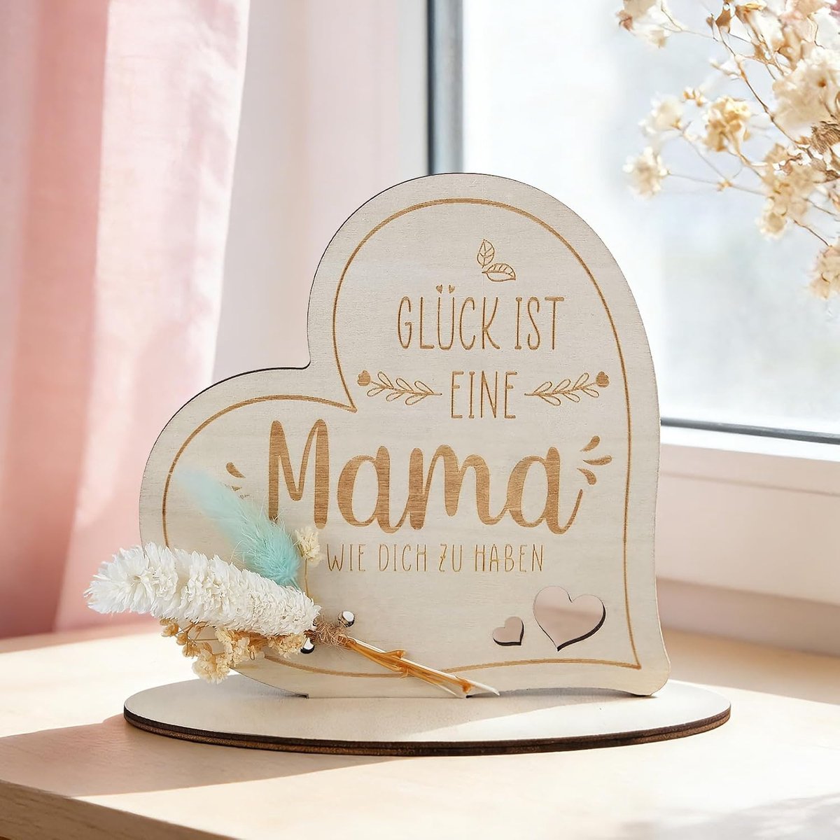 Geldcadeau voor Moederdag, hartvormige houten decoratie met droogbloemen, persoonlijk bedankje mama cadeau als - ShopVlot