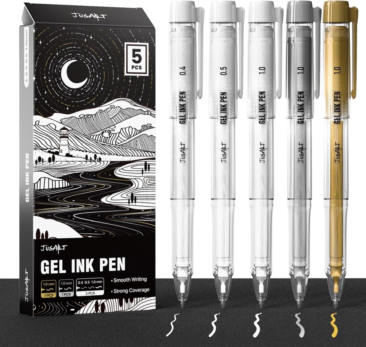 JusArt witte pen, gouden pen en zilveren pen met diverse punten van 0,4 mm, 0,5 mm en 1,0 mm, dekkende inktpennen voor - ShopVlot