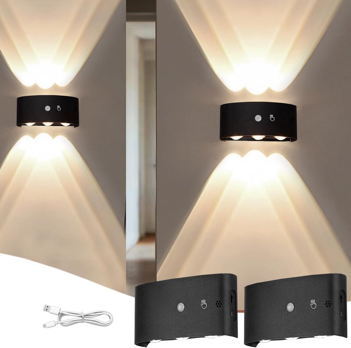 YOUYIKE Indoor Wall Light Black with Motion Sensor Switch Battery RGB 7 Colours 3 Colour Temperatures Dimmable - ShopVlot