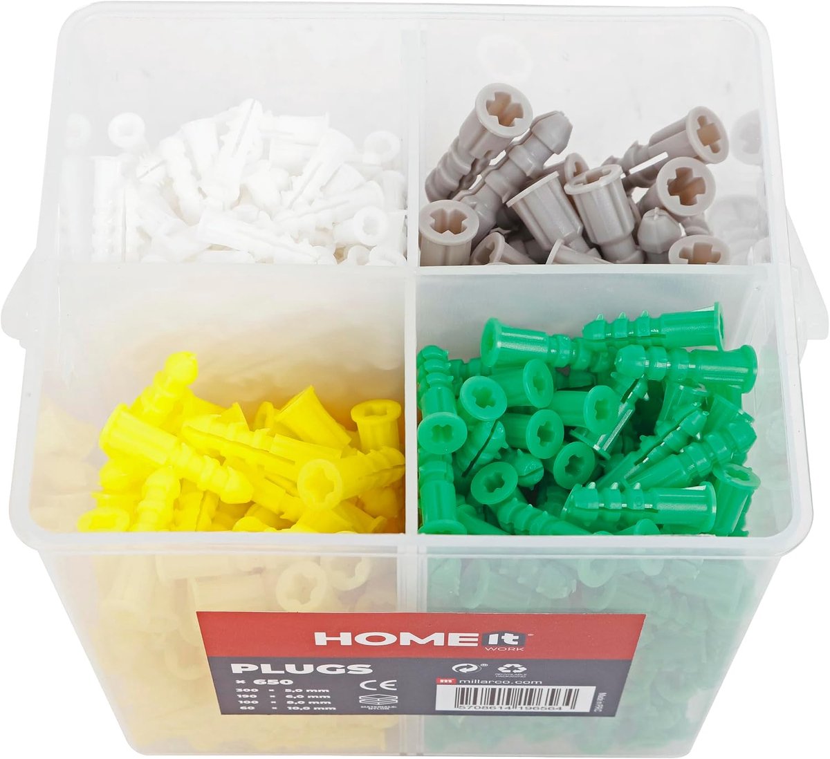 Plug assortiment 4,8 x 6,4 x 7,9 x 9,5 mm - 650 verschillende - praktische box - ShopVlot