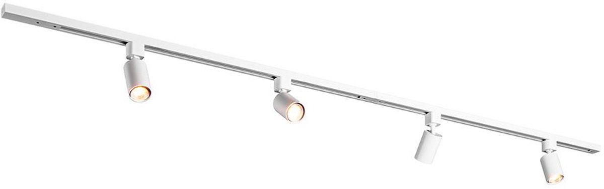 HOFTRONIC railverlichting pakket recht – 2 meter – 4x GU10 railspots 2700K warm wit – dimbaar – aluminium wit – IP20 – modulair – 230V – railverlichting woonkamer keuken