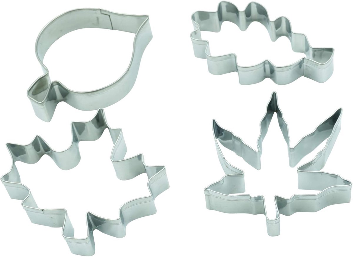 Set of 4 cookie cutters in the shape of maple leaves of lime oak and maple - ShopVlot