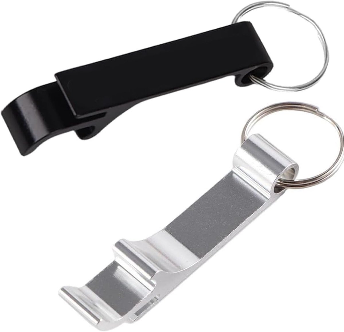 Draagbare Sleutelhanger Flesopener van Aluminium Legering, Multifunctioneel voor Feesten, Reizen en Dagelijks Gebruik (Zwart Zilver)
