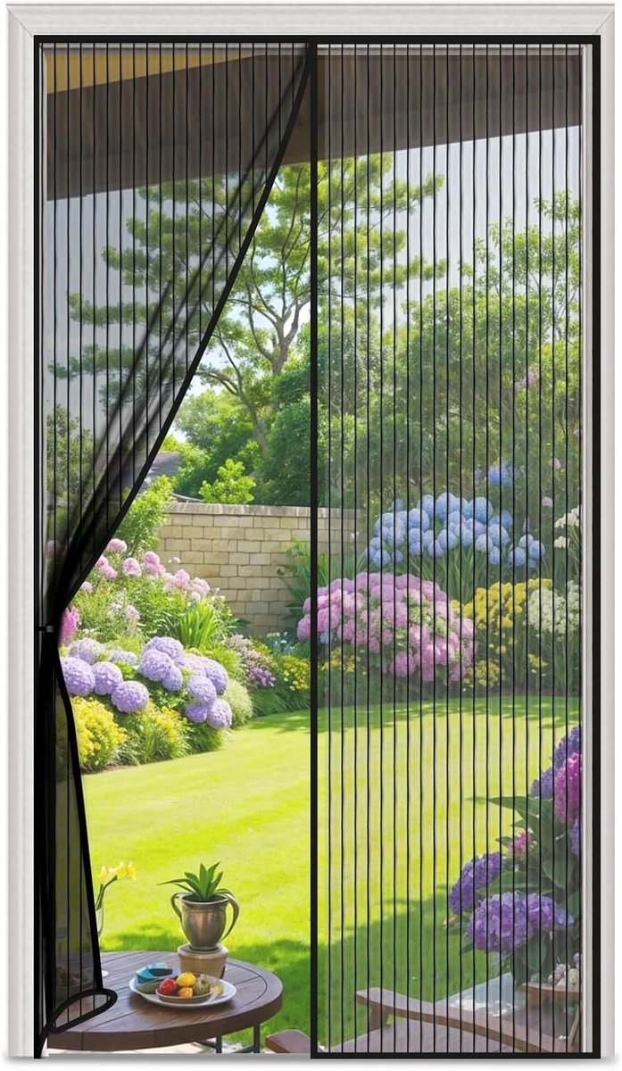 Versterkt Magnetisch Vliegenscherm voor Balkon Deuren - Effectieve Insectenbescherming voor Woonkamer, Patio en Deuren (Zwart, 90 x 210 cm)