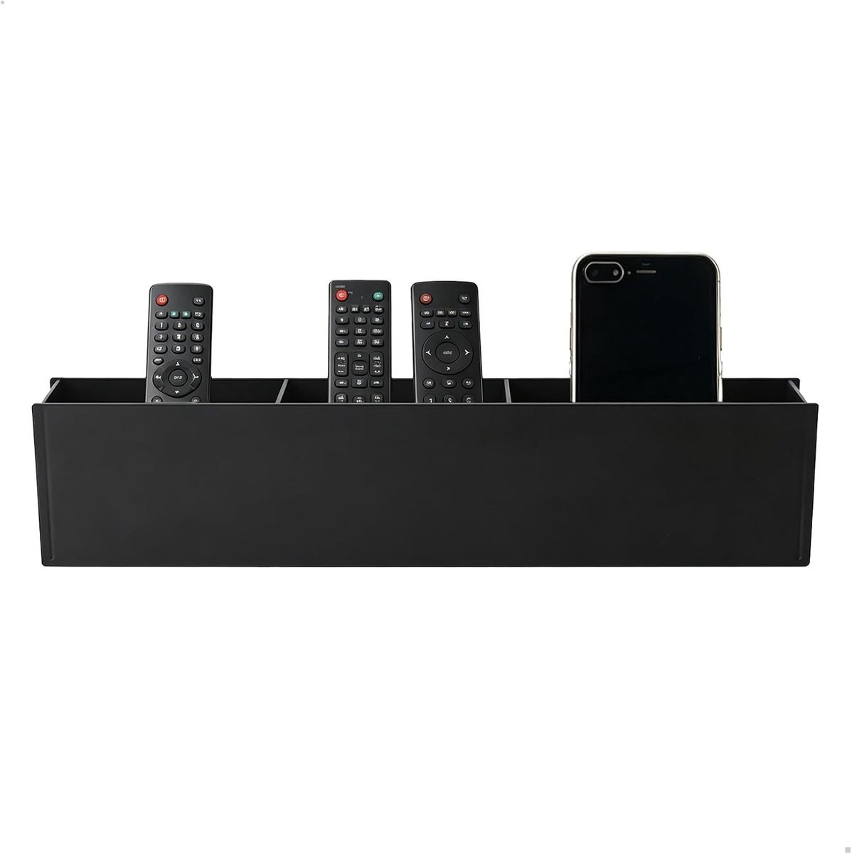 Wandhouder voor afstandsbedieningen en apparaten, 3 vakken, geen boren nodig, afneembaar, 34,8 x 4,3 x 8,2 cm, ideaal voor tv, tablet en mobiele telefoon